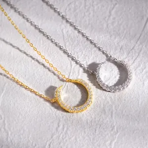 Colliers croissants de lune en argent S925 doré et argenté avec zircons étincelants