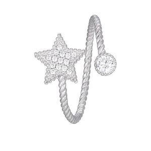 S925 sterling silver open wrap ring with sparkling star charms and twisted band texture