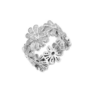 Elegant S925 sterling silver daisy ring with micro-pave white cubic zirconia flowers