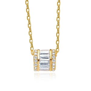 Collier élégant en argent S925 doré avec pendentif cylindre et zircons brillants