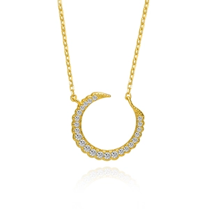 Collier lune minimaliste en argent S925 avec serti de zircons blancs pour femmes