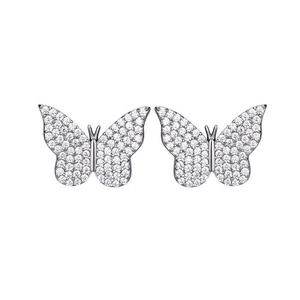Boucles d'oreilles papillon en argent sterling S925 avec pavé de diamants brillants