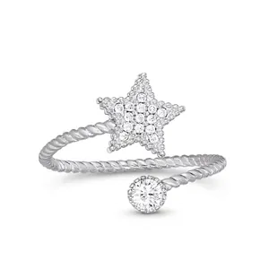 S925 Sterling Silver Star Adjustable Open Ring Minimalist Rhinestone Micro Pave Twist Rope Ring Fashion Jewelry For Women