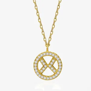925 Sterling Silver Geometric X Round Pendant Necklace For Women Electroplated Rhinestone Inlaid Clavicle Chain Elegant Jewelry Gift