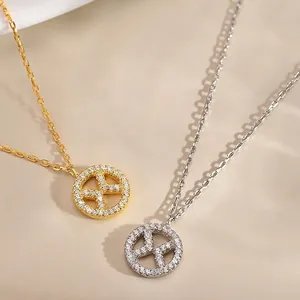 Minimalist geometric S925 sterling silver necklaces in gold and silver finish with crystal pavé