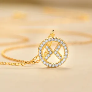Minimalist S925 sterling silver necklace with circular hollow X pendant and white zircons