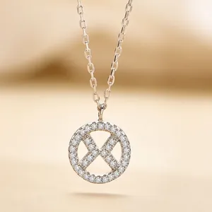 Minimalist s925 silver geometric necklace with sparkling CZ stones and circular design