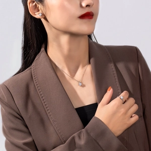 Elegant S925 sterling silver jewelry set with square zircon necklace, earrings and ring