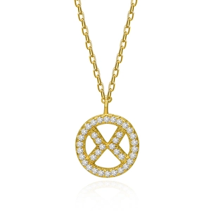 Minimalist S925 sterling silver gold necklace with sparkling X-shape geometric pendant