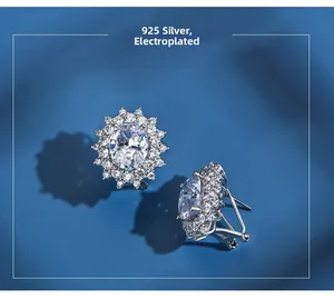 Detailed close-up of 925 sterling silver sunflower earrings with oval cubic zirconia stones
