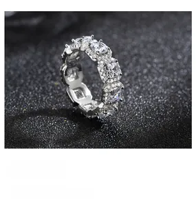 Macro shot of S925 silver square ring with micropavé zircon setting in vintage style