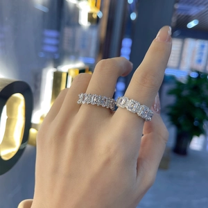 Luxurious S925 silver rings with pavé cubic zirconia on a female model's hand