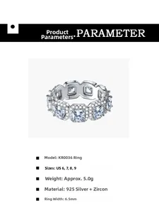 Macro detail of S925 sterling silver eternity ring with square zircon and micro-pave setting