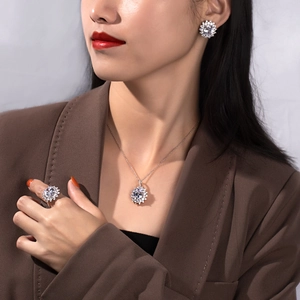 Elegant S925 silver bridal jewelry set with sparkling starburst necklace, ring and earrings