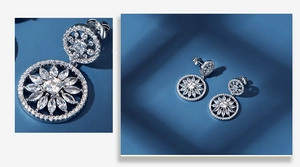Macro view of S925 sterling silver flower drop earrings with marquise cut cubic zirconia