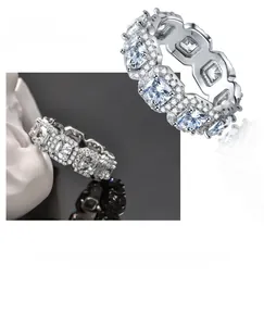 Macro detail of S925 sterling silver ring with square-cut stone and micro-pavé setting