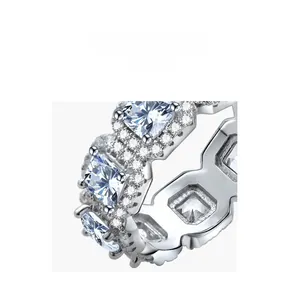 Macro detail of S925 sterling silver ring with pavé diamonds and square zirconia