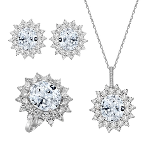 Elegant S925 silver bridal jewelry set with oval halo necklace, ring and earrings