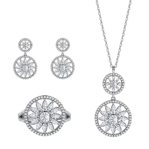 925 Sterling Silver Snowflake Jewelry Set Rhinestone Inlaid Round Pendant Necklace Earrings Ring Fashion Women Jewelry