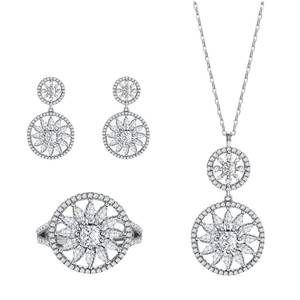 Sparkling S925 sterling silver snowflake jewelry set with necklace earrings and ring