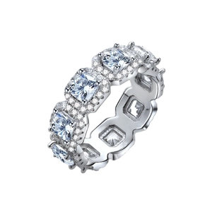 S925 sterling silver ring featuring square princess cut cubic zirconia and micro-pavé diamonds