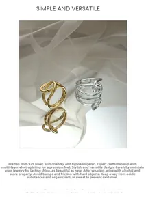 Detailed macro view of 925 sterling silver intertwined ring with polished gold plating