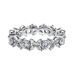 Bague éternité élégante en argent 925 avec pierres marquises et design de dentelle