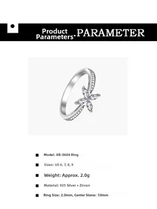 Spécifications détaillées de la bague trèfle en argent S925 avec détails en zircon