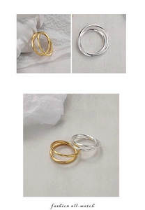 Close-up of minimalist gold and silver intertwined double-layer rings with polished finish
