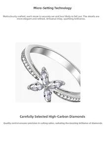 Gros plan sur bague trèfle en argent S925 avec diamants carbone et sertissage micro-pavé