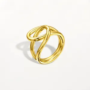 Polished 925 sterling silver interwoven wave ring with elegant gold finish for men and women