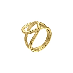 Minimalist twisted 925 sterling silver ring with abstract interlocking golden bands
