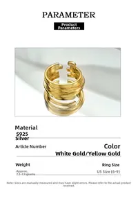 Macro detail of multi-layer S925 sterling silver ring with 18K gold plated finish