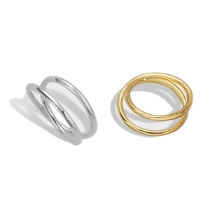 Minimalist double layer stackable sterling silver rings in silver and gold polished finish
