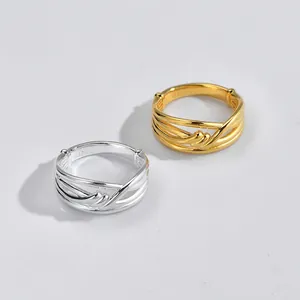 Bague Minimaliste en Argent Sterling S925 pour Femme Nœud Entrelacé Croix Multi-couches Bague Réglable Bijoux