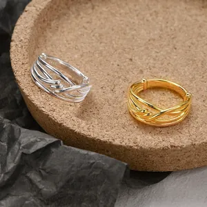 Bagues minimalistes en argent sterling S925 avec nœuds multicouches en or et argent