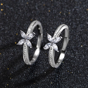 Ensemble de bagues trèfle en argent sterling S925 avec cristaux micropavés brillants