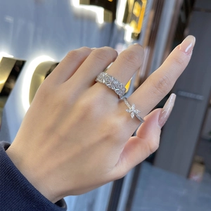 Ensemble de bagues en argent S925 avec trèfle en zircon et motifs floraux géométriques