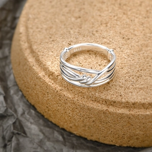 Bague nouée en argent sterling S925 faite main avec un design tissé multicouche pour femme