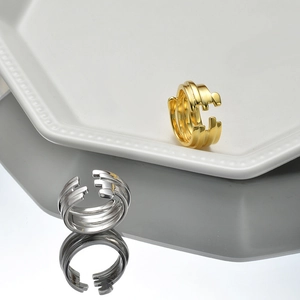 Minimalist S925 sterling silver triple layer open rings in gold and silver finish