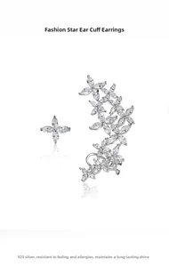 Macro detail of 925 sterling silver snowflake earrings with marquise-cut cubic zirconia