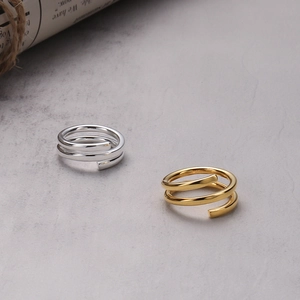 Minimalist S925 sterling silver triple layer spiral open rings in gold and silver