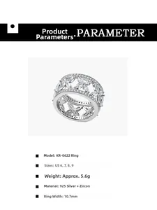 Détails de la bague en argent 925 montrant une largeur de 10,7mm et un poids de 5,6g
