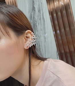 Close-up of elegant S925 silver flower cluster crawler earrings with sparkling crystals