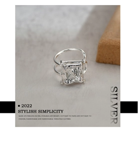 Close-up of S925 sterling silver irregular lava ring with unique wrinkled texture
