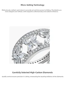 Vue macro d'une bague fleur en argent S925 sertie de diamants marquise à haute teneur en carbone