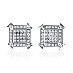 Boucles d'oreilles carrées S925 argent sterling iced out avec micro pavé de zircons