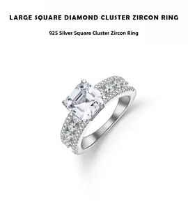 Macro shot of S925 sterling silver ring featuring a luxury square-cut central zircon