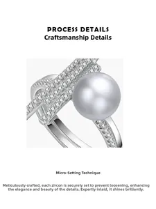Close-up of a 925 silver pearl ring featuring micro-pave zircon craftsmanship and polished finish