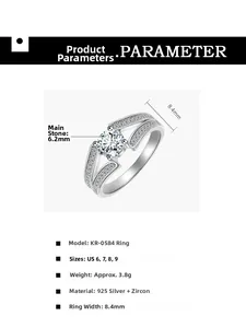 Detailed chart showing 925 silver ring specifications with 6.2mm cubic zirconia stone